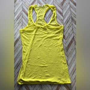 Ouye Tight Loud Mesh See Through Bright Yellow Tank Top, Size Large.